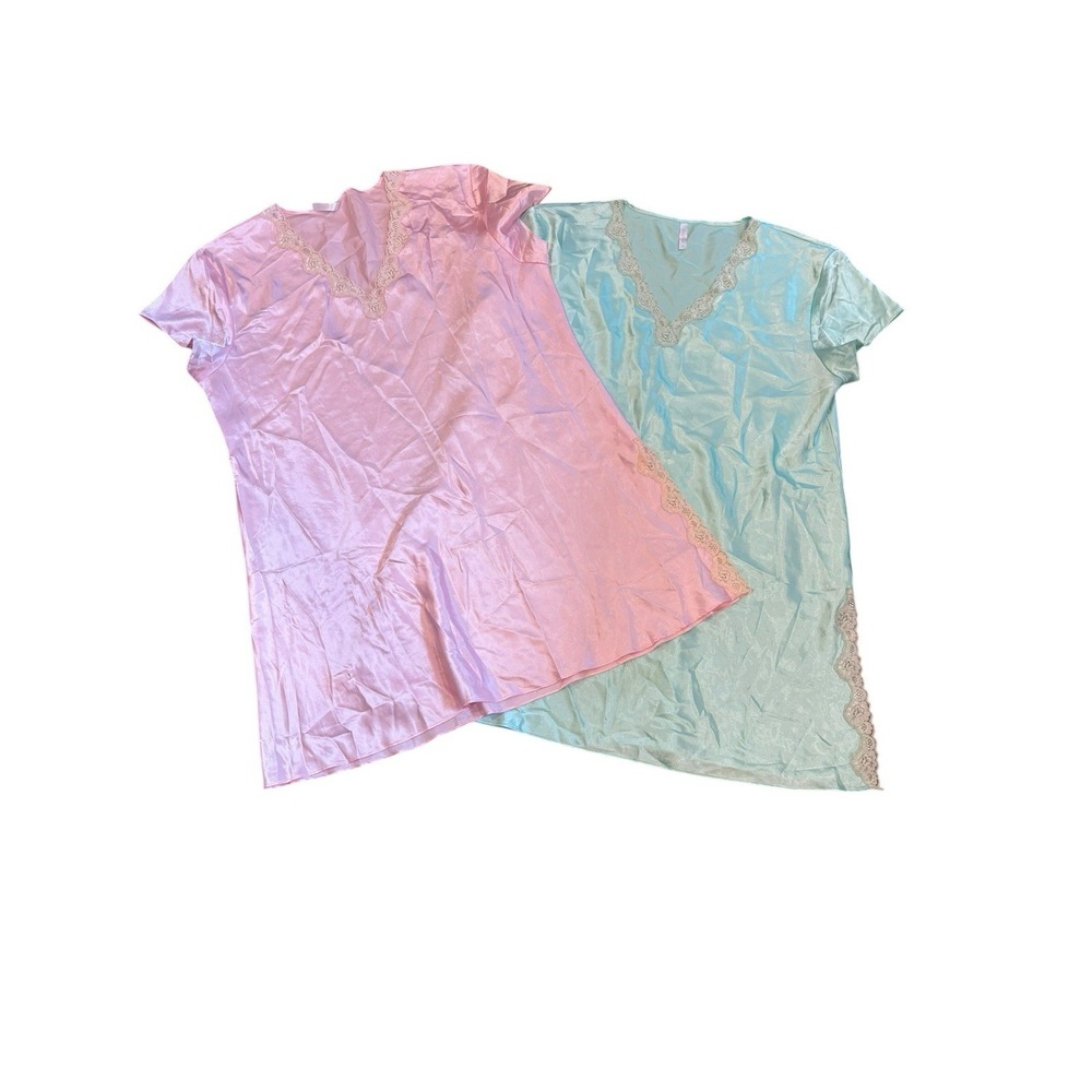 Lot Of 2 Vintage Bed Of Roses Blue Silk Nightgown Size XXl
